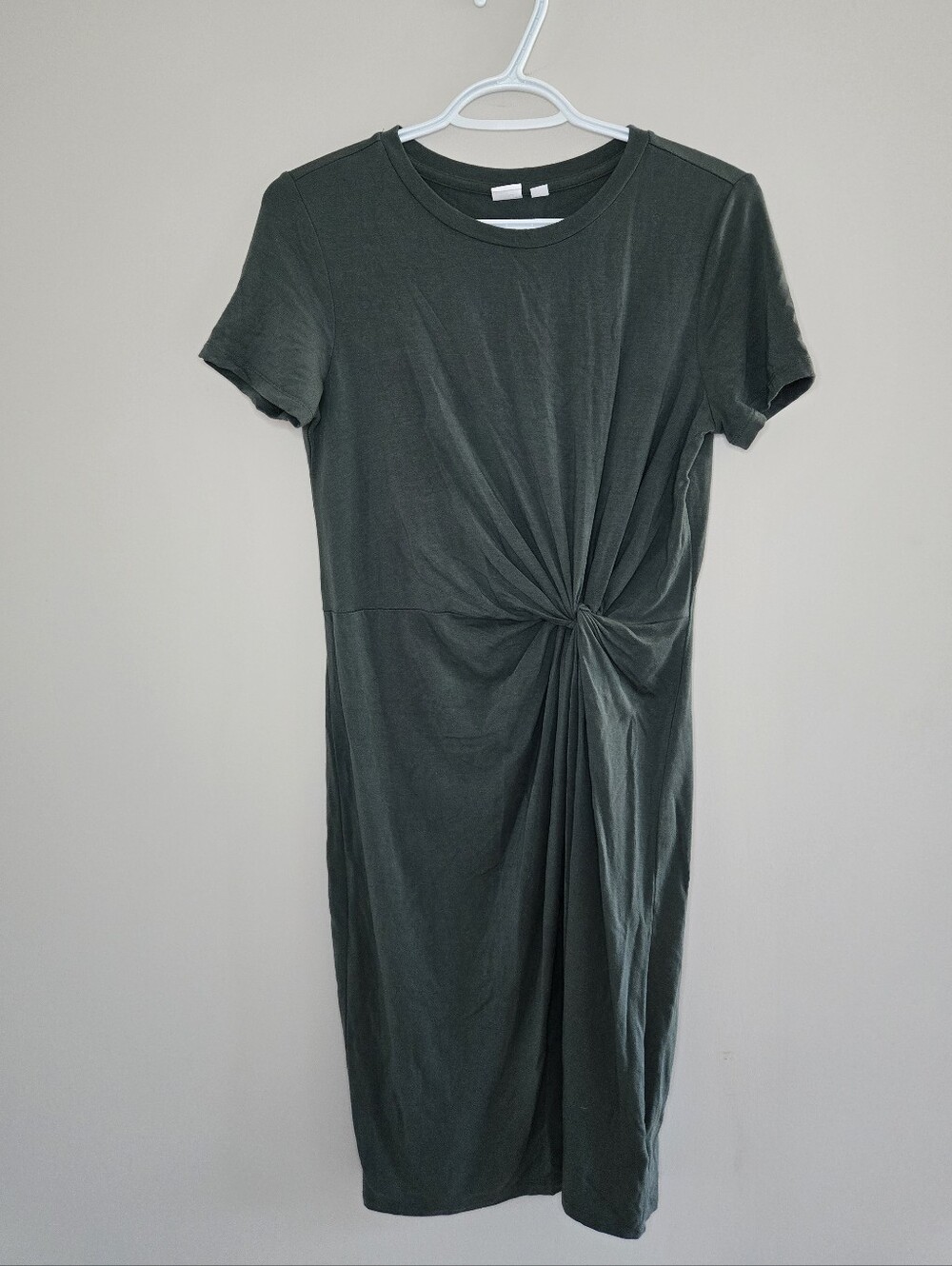 GAP Dark Green Short-Sleeve Knot-Front Midi Dress